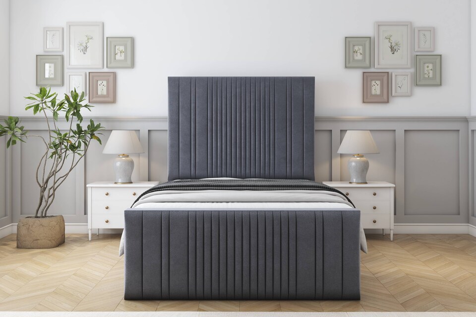 image 1 of Sloomy Kingsley Steel Plush Bed Frame With 50" Upholstered Headboard 6' Super King