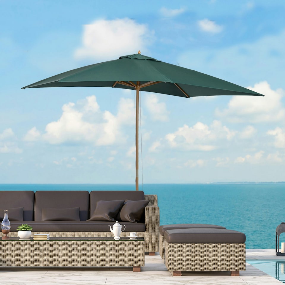 image 1 of Outsunny Wooden Garden Parasol Sun Shade Patio Umbrella Canopy Green