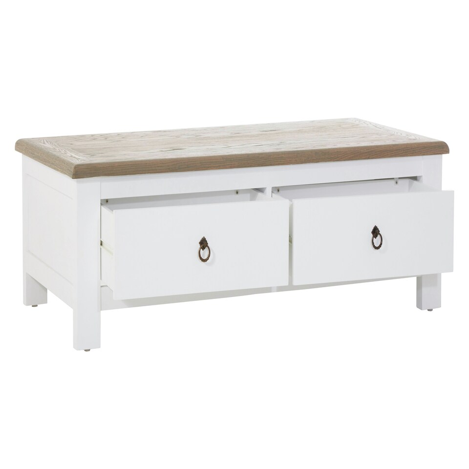 image 1 of 2 Drawer Coffee Table With White Beech Wood Cabinet,Rectangular Table,Storage Table With Metal Handles White