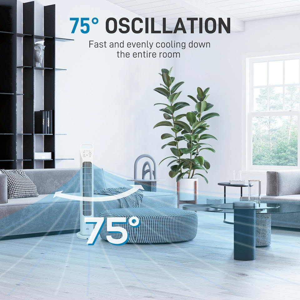 image 1 of HOMCOM Oscillating Tower Fan Floor Fan with 4H Timer for Home Office Silver