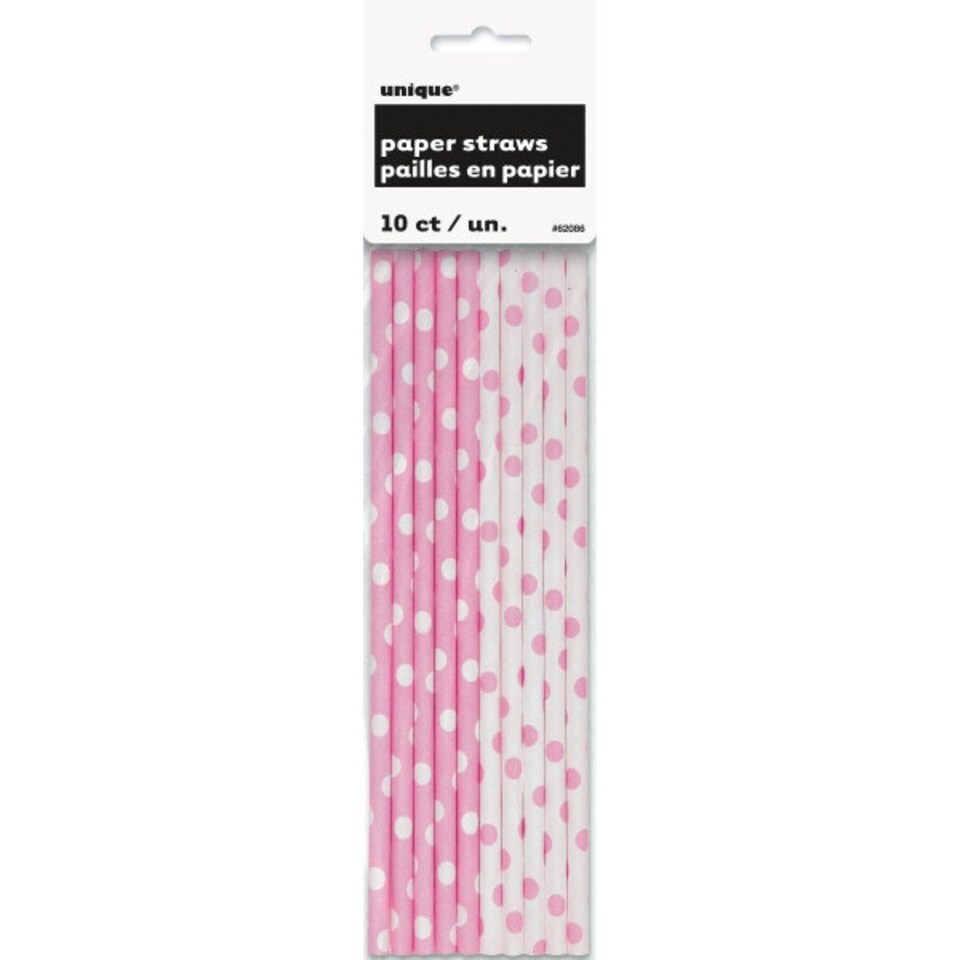 image 1 of Pack of 10 Lovely Pink Dots Paper Straws
