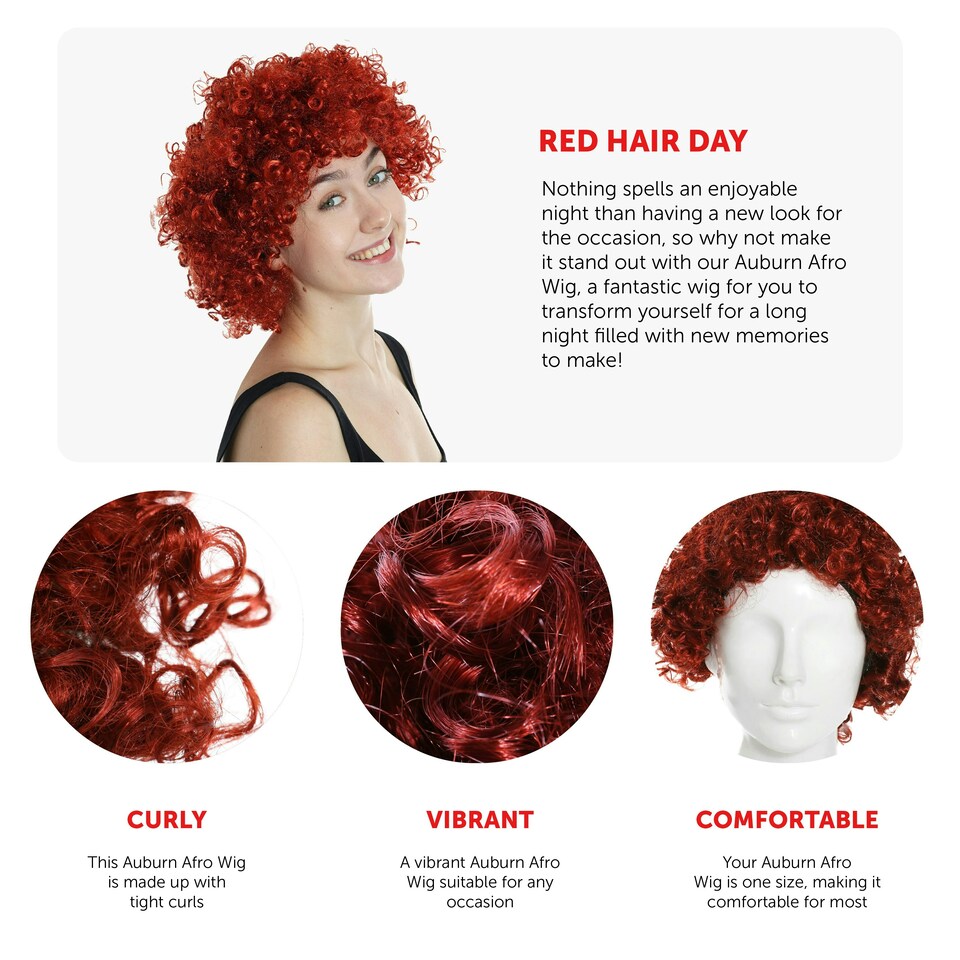 image 1 of Adult Ginger Afro Wig – Bright Curly Fancy Dress Hairpiece N/A | One Size
