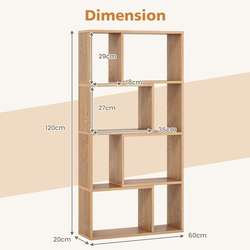 image 1 of COSTWAY 5-Tier Geometric Bookshelf Bookcase Organizer Natural Brown
