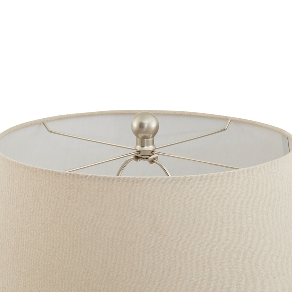image 1 of Woven Table Lamp with Linen Shade - Ceramic - L40 x W40 x H74 cm - White | Gold