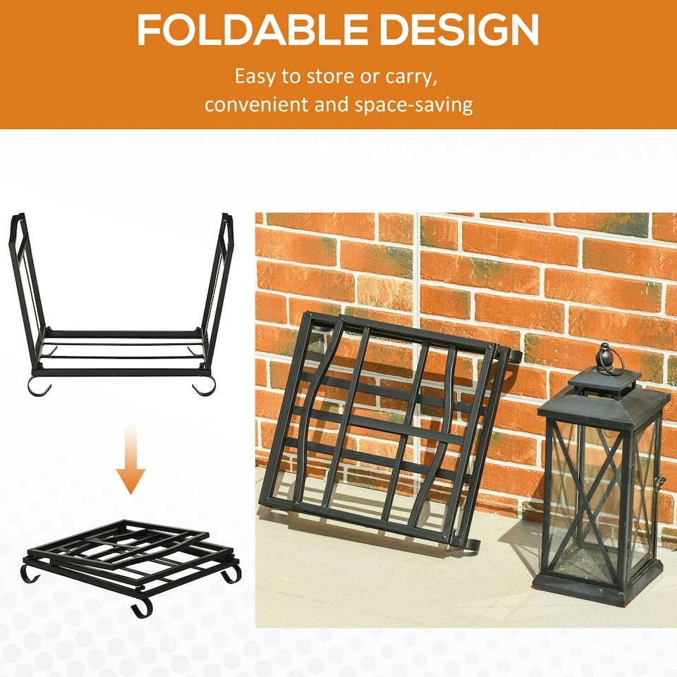 image 1 of Outsunny Foldable Firewood Log Holder Wood Storage Rack Outdoor Indoor, Black