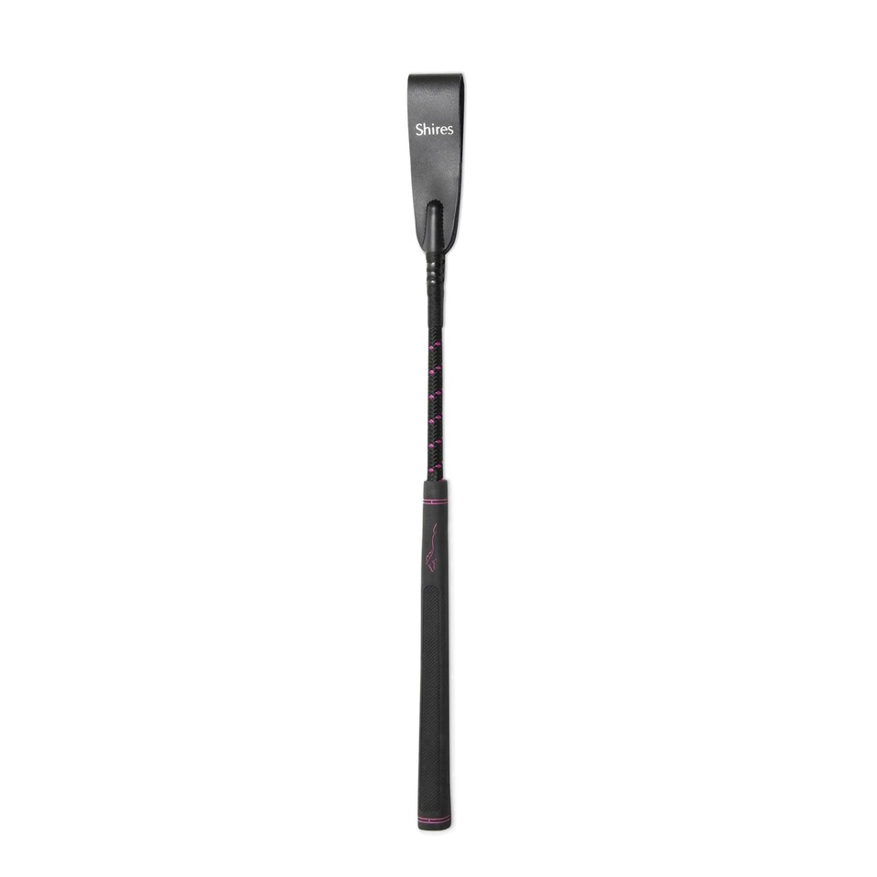 image 1 of Shires Topaz Leather Horse Jumping Whip - Raspberry - 17in