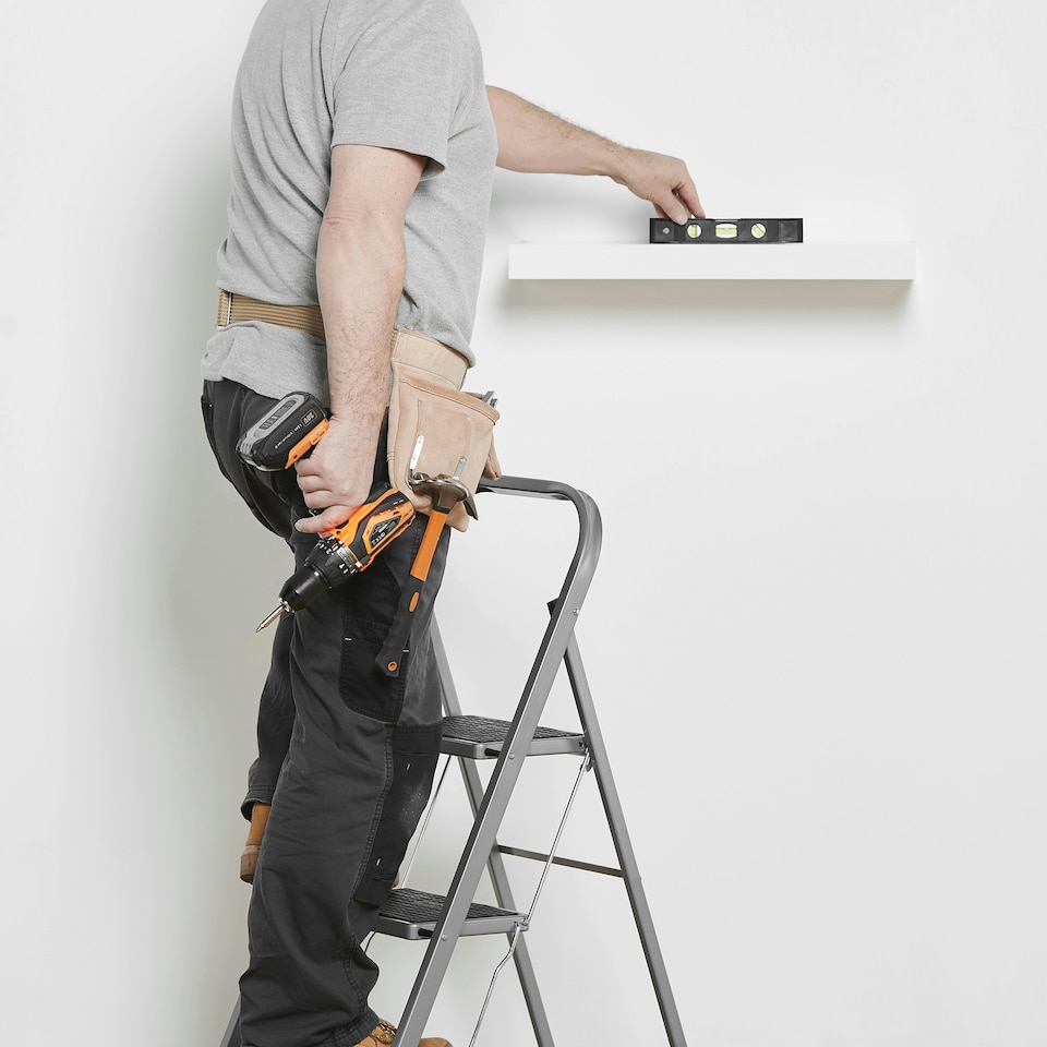 image 1 of VonHaus 3 Step Steel Folding Step Ladder with Anti Slip Feet