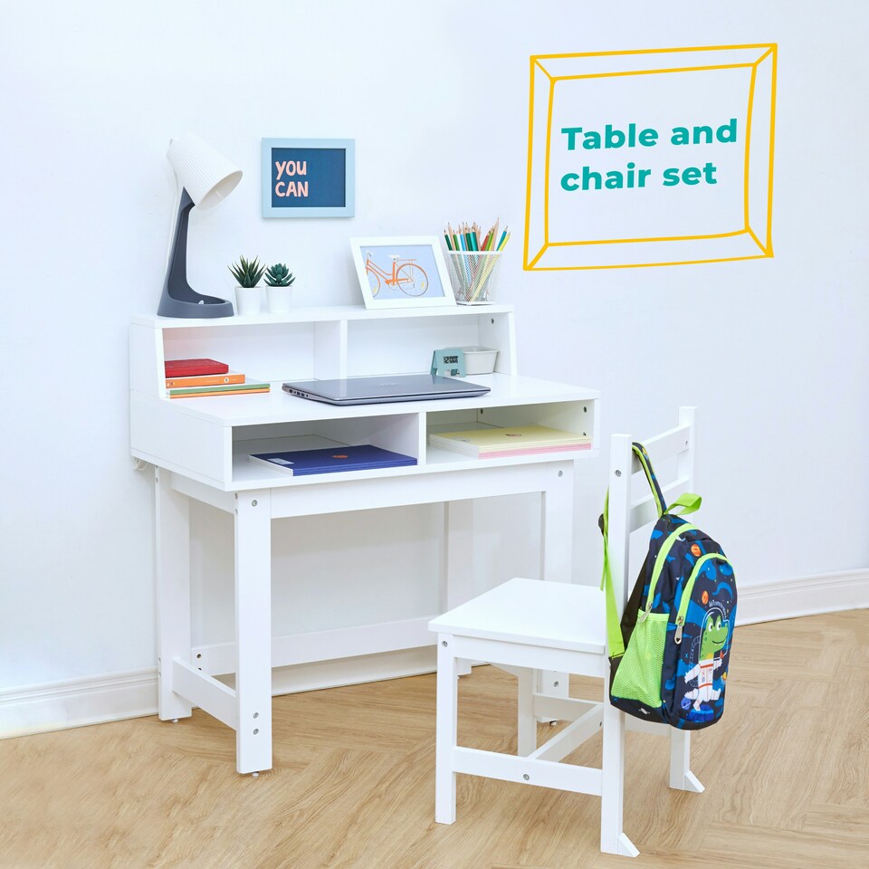 image 1 of Teamson Kids Children's Play Writing Desk with Storage and Chair Set, White