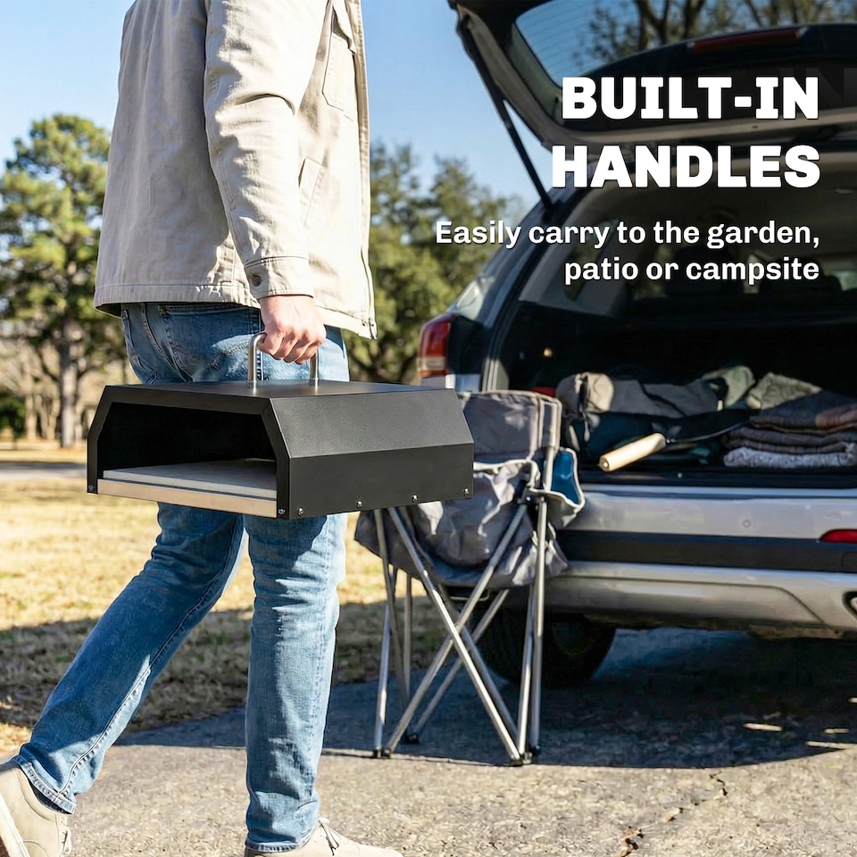 image 1 of Outsunny 3 in 1 Portable Wood Fired Outdoor Pizza Oven with Handles | Black | Black | 40 x 37.5 x 53.5 cm