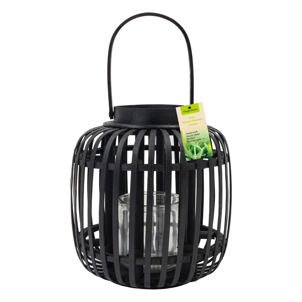 image 1 of JVL Luna Natural Bamboo Lantern With Handle, Black