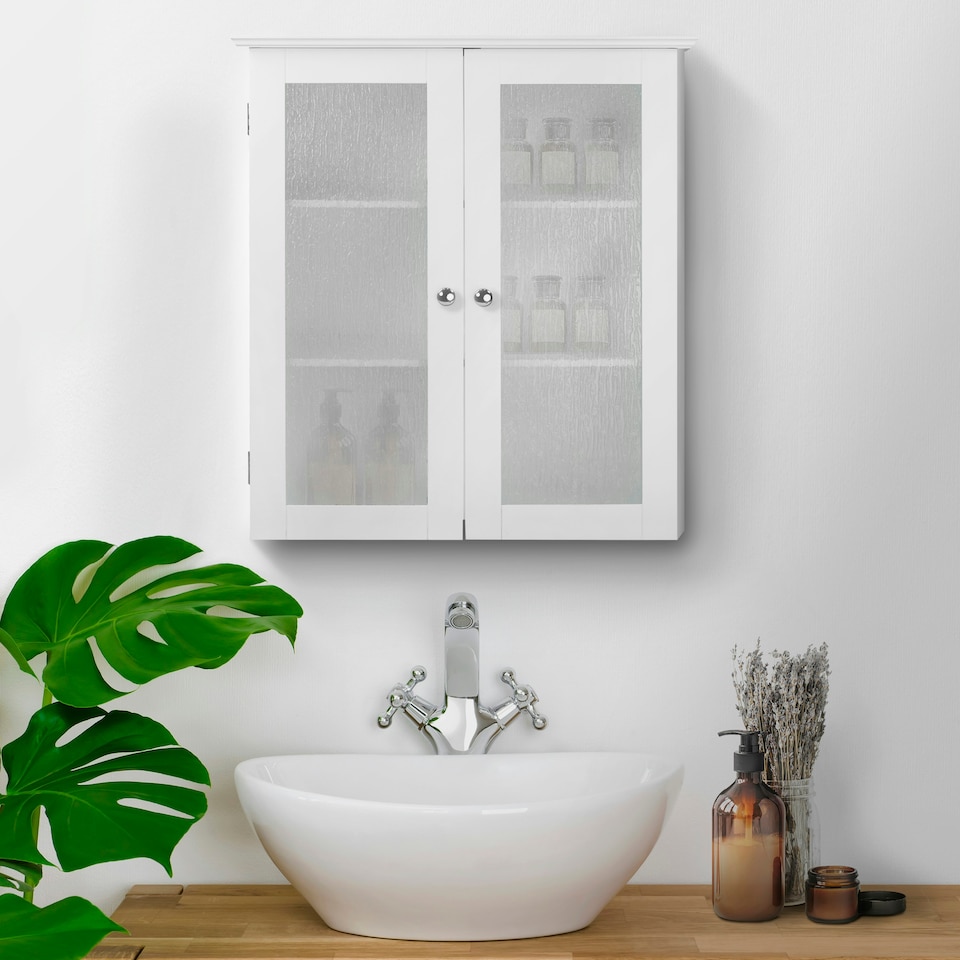 image 1 of Teamson Home Bathroom Wall Cabinet 2 Glass Doors White Connor