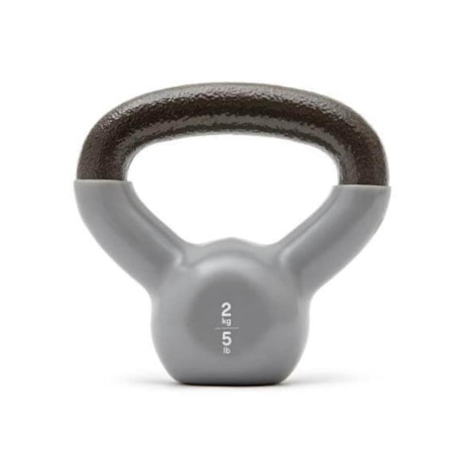 image 1 of Reebok 2kg Cast Iron Kettlebell, Vinyl-Coated with Wide Handle (Grey/Black) | Multi | Grey/Black | Not provided