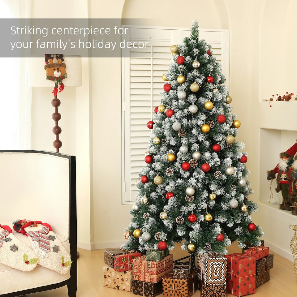 image 1 of HOMCOM 6ft Artificial Pine Christmas Tree with Pinecones, Steel Base