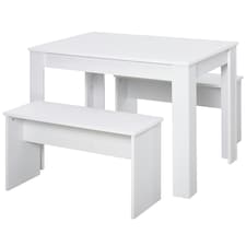 HOMCOM 3 Pcs Modern Dining Table Set with Table 2 Bench Seats Compact