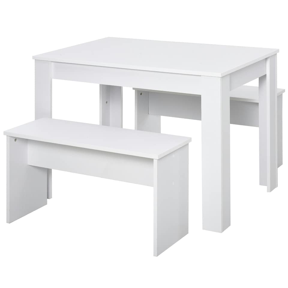 image 1 of HOMCOM 3 Pcs Modern Dining Table Set with Table 2 Bench Seats Compact