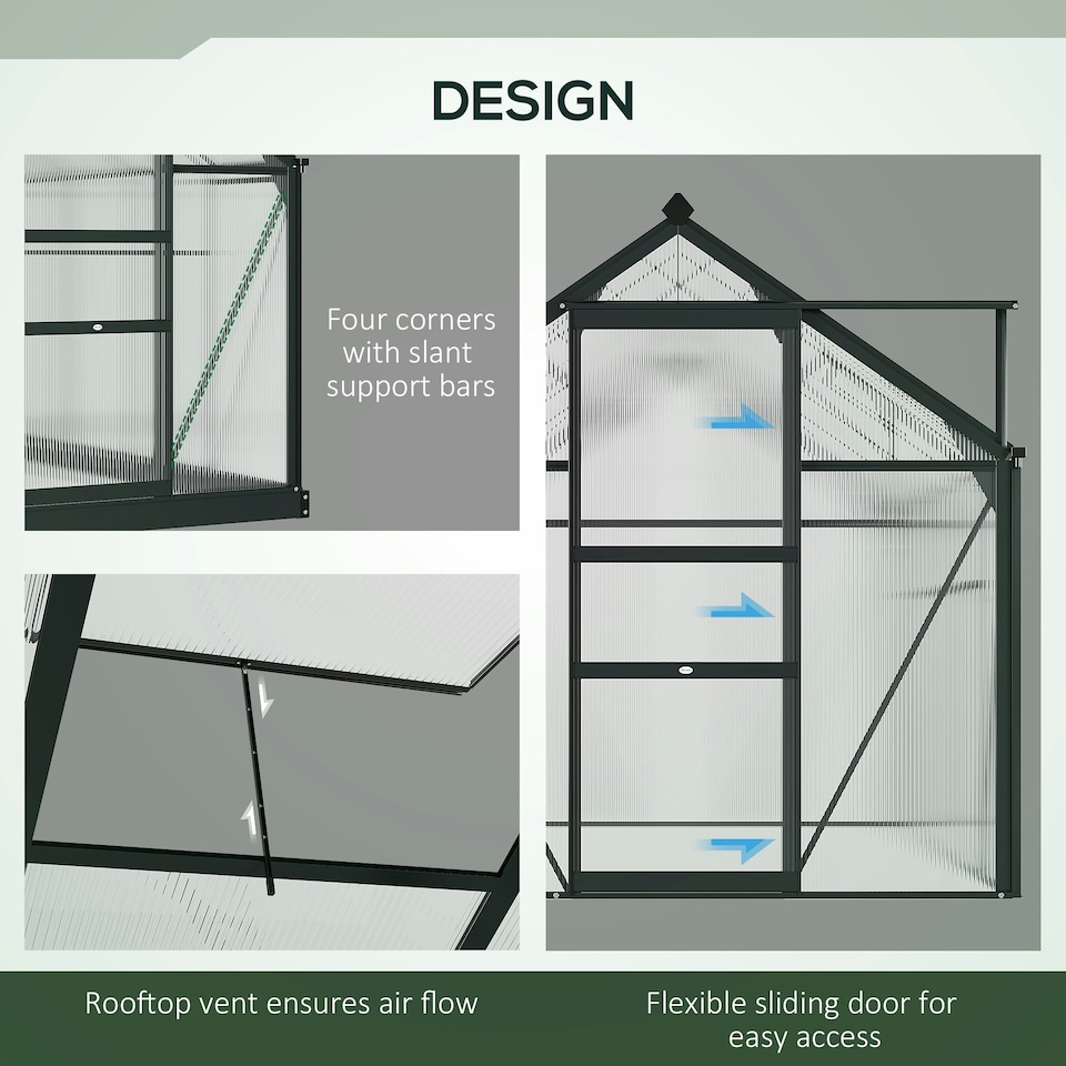 image 1 of Outsunny 6x8ft Walk-In Polycarbonate Greenhouse Plant Grow Galvanized Aluminium