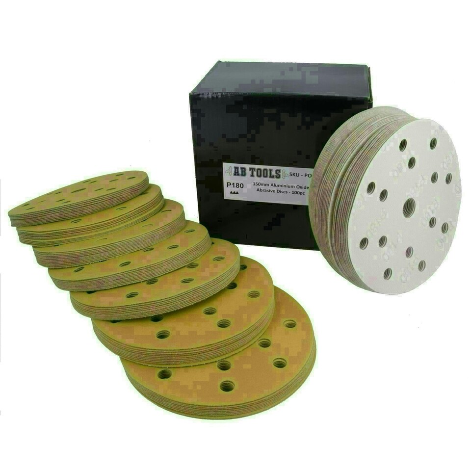 image 1 of 150mm Sanding Discs Aluminium Oxide Abrasive 180 Grit 15 Hole Hook + Loop 100pc