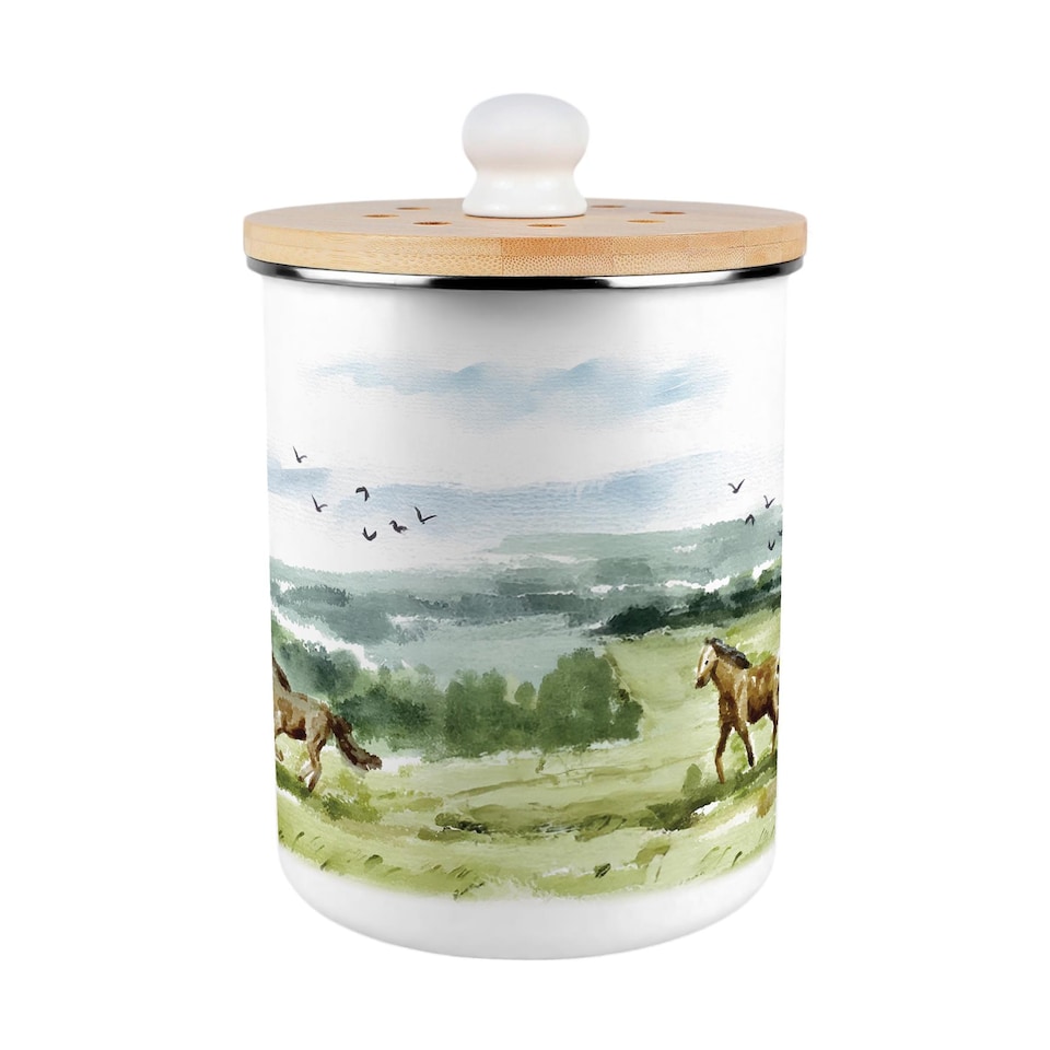 image 1 of Wild Horses Food Waste Caddy - Metal 2L Decorative Kitchen Compost Bin