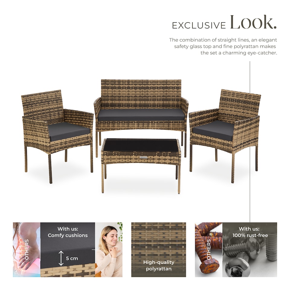 image 1 of Rattan Garden Furniture Palese - for 4 people, weather resistant | Cream | nature | 57 x 104 x 79 cm | 1