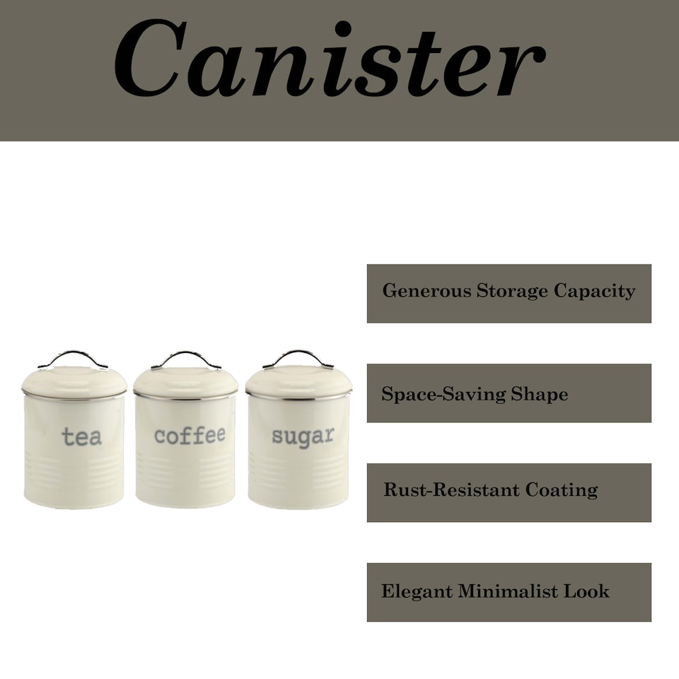 image 1 of Apollo Round Cream Kitchen Storage Canister Set of 3 Airtight Tea Coffee Sugar Containers Farmhouse Style Jars with Lids