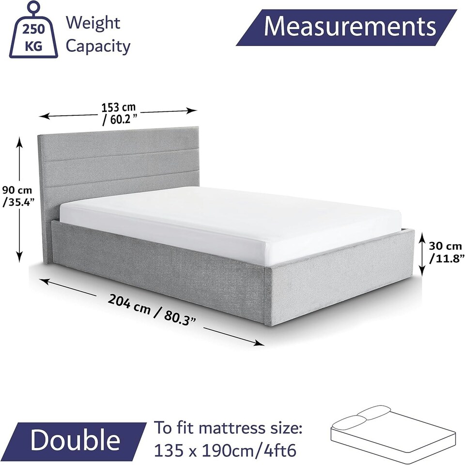 image 1 of Double Ottoman Bed Frame Grey Storage Bed With Hybrid Mattress