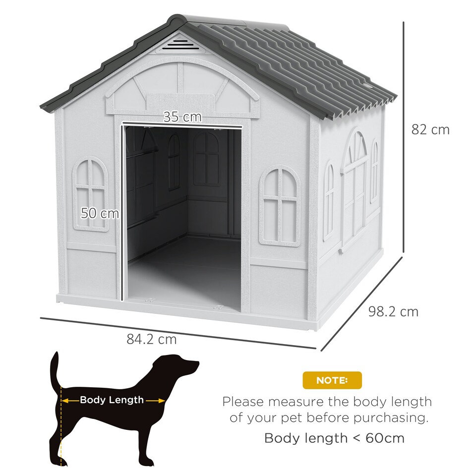 image 1 of PawHut Weather-Resistant Dog House, Puppy Shelter for Large Dogs - Grey