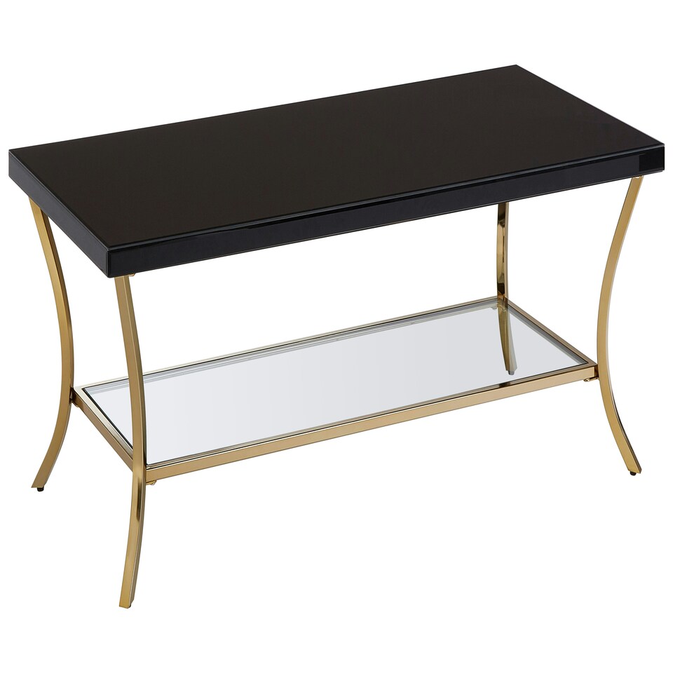 image 1 of Interiors by Premier Durable Black Coffee Table, Elegant Gold Finish Decorative Coffee Table With Curved Legs & Glossy Black Top Black