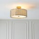 image 3 of Cordero Decorative Flush Ceiling Lamp, Gold Effect Plate, White Fabric, Frosted Glass
