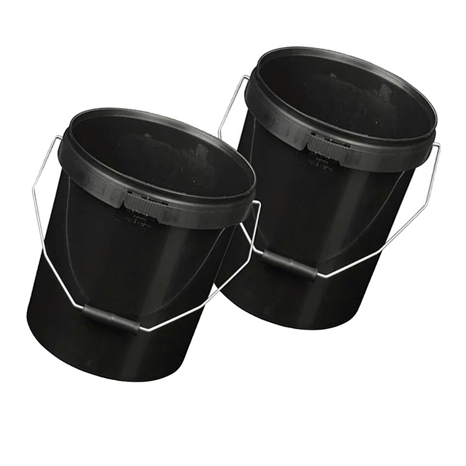 image 1 of 2 x Black Strong 25L Hard Wearing Plastic Buckets With Tamper Evident Lids & Handles