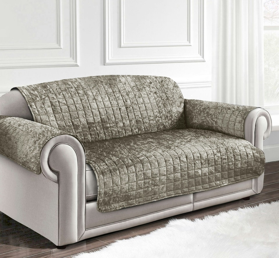 image 1 of Home Republic Luxury Crushed Velvet Sofa Protector - Two Seater | Grey | Charcoal | 1
