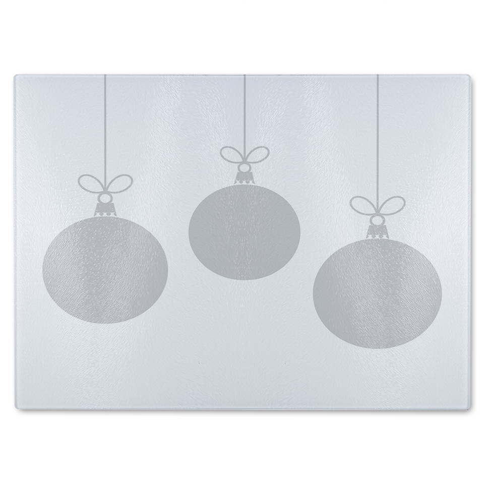 image 1 of Three Hanging Christmas Baubles Dining Glass Chopping Board | Multi