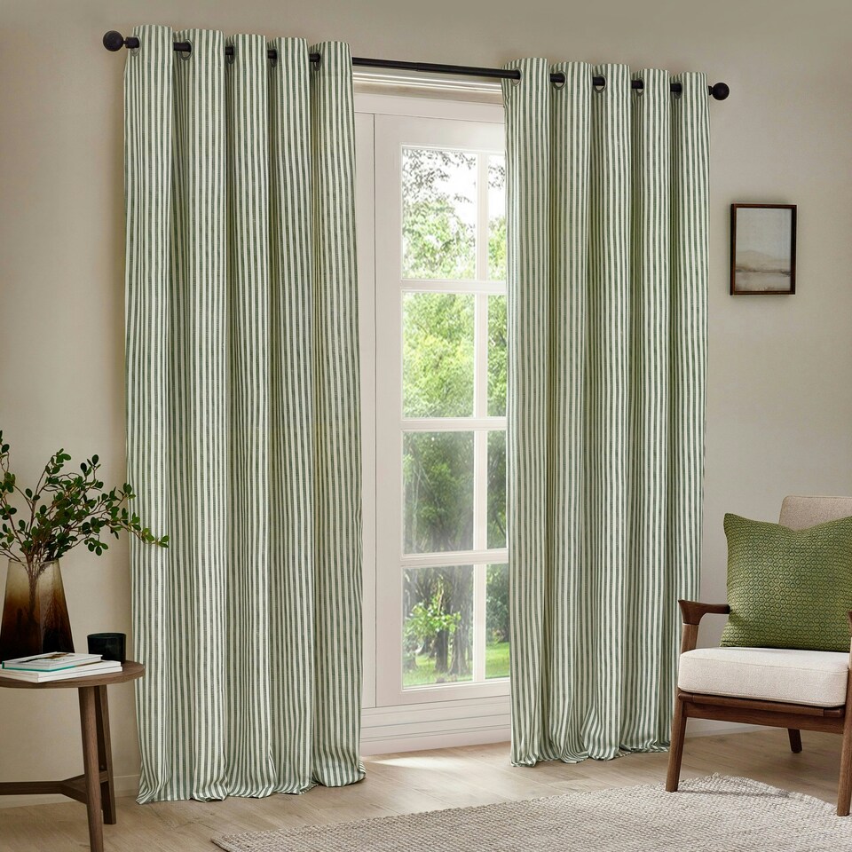 image 1 of Yard Hebden Striped Cotton Forest Eyelet Curtains 117 x 183cm
