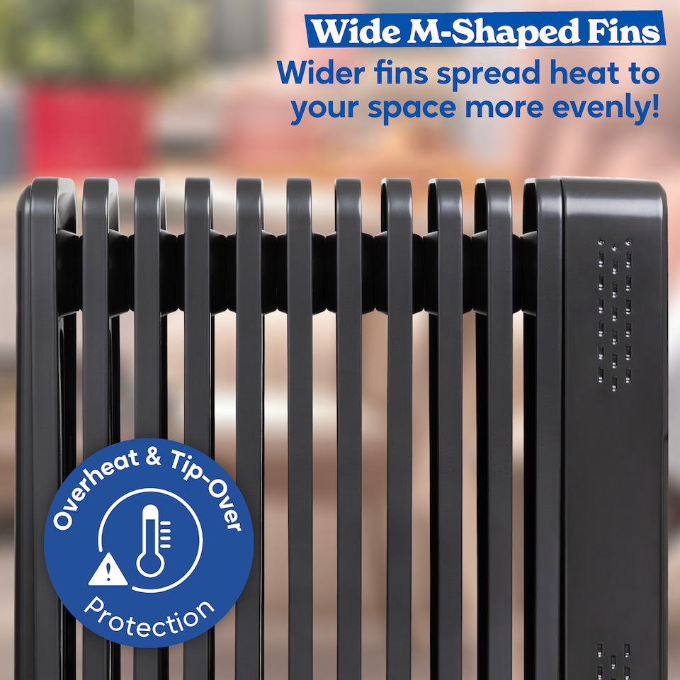 image 1 of Russell Hobbs® RHOFR2500-M-D 2.5kW 11 Fin Digital Oil Filled Radiator with M-Shaped Fins Touch Control and Remote in Graphite