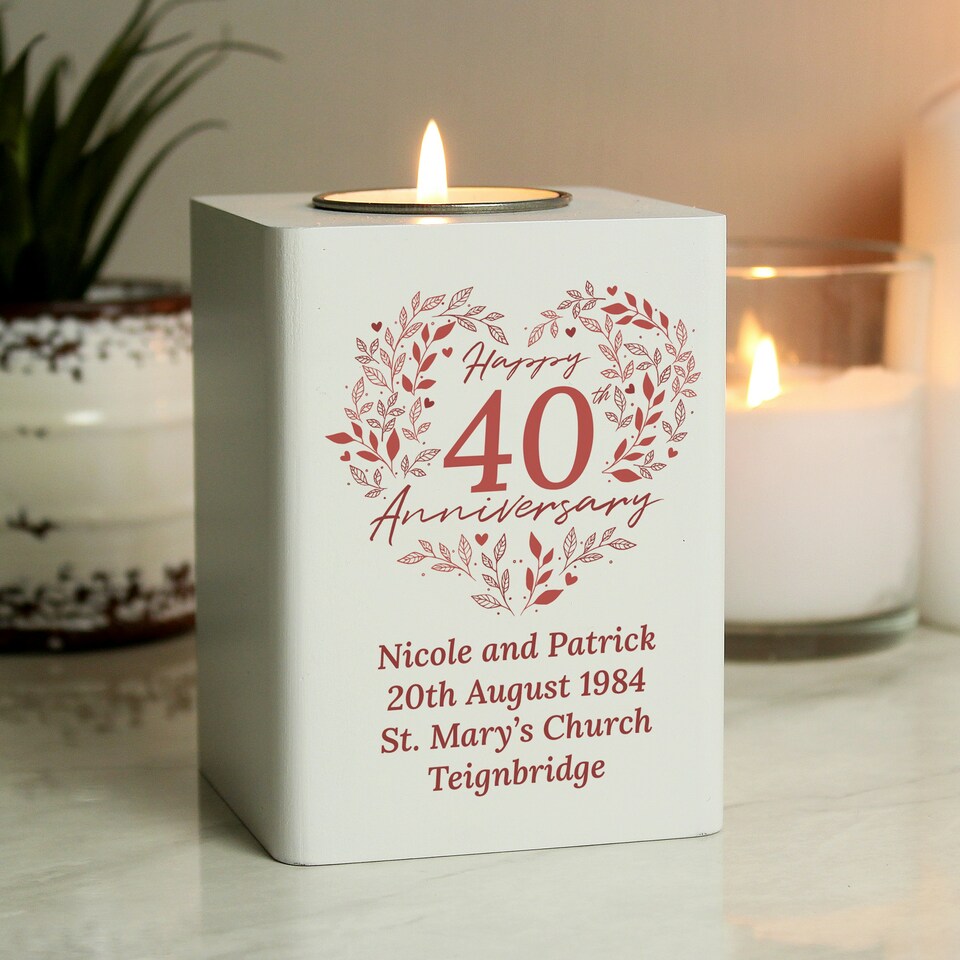 image 1 of Personalised 40th Ruby Wedding Anniversary Tea Light Holder White