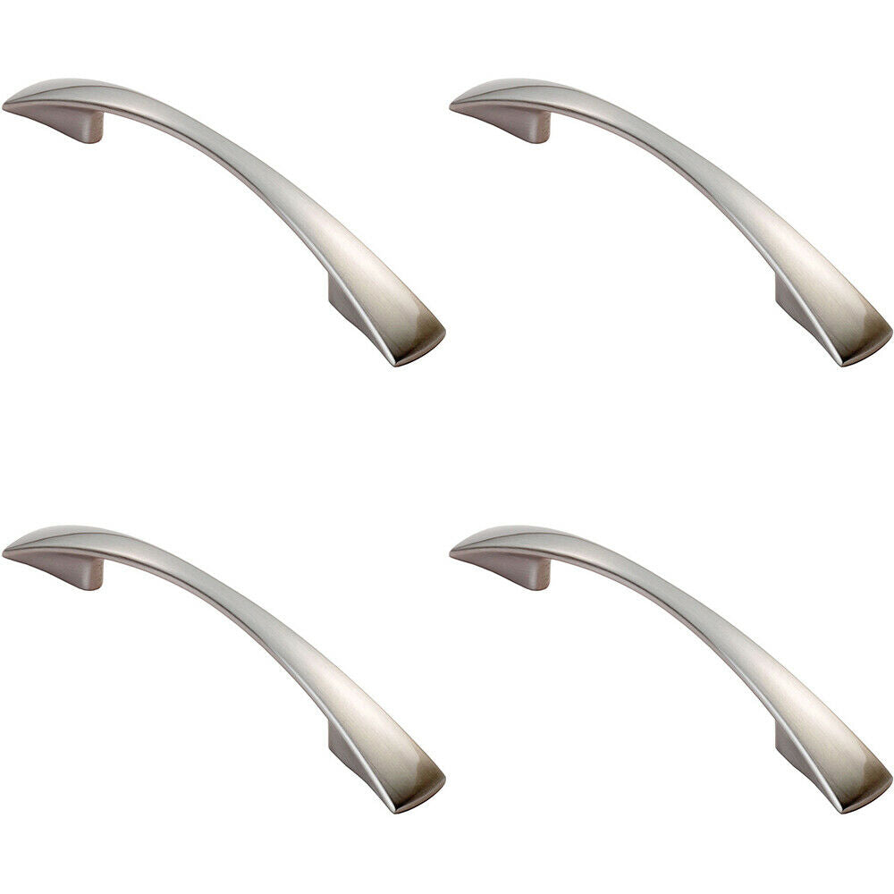 Loops 4x Tapered Pull Handle 138 x 16mm 96mm Fixing Centres Satin Nickel Curved Bow in Metallics
