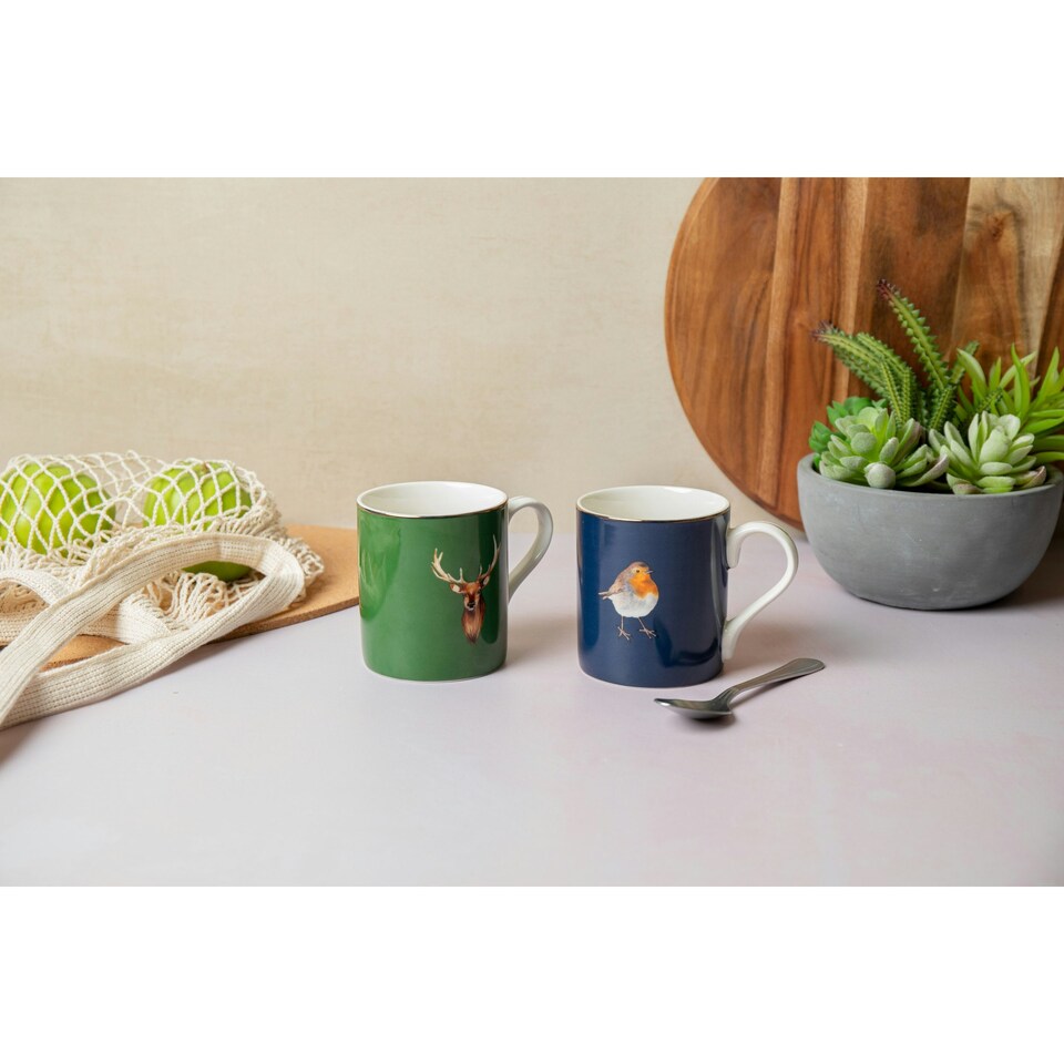 image 1 of Mikasa Stag Print Porcelain Mug, 280ml | Green