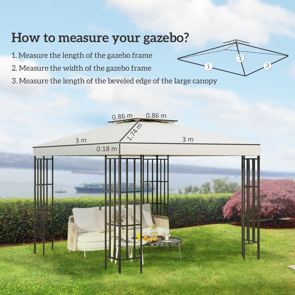 image 1 of Outsunny 3(m) 2 Tier Garden Gazebo Top Cover Replacement Canopy Roof Cream White | White