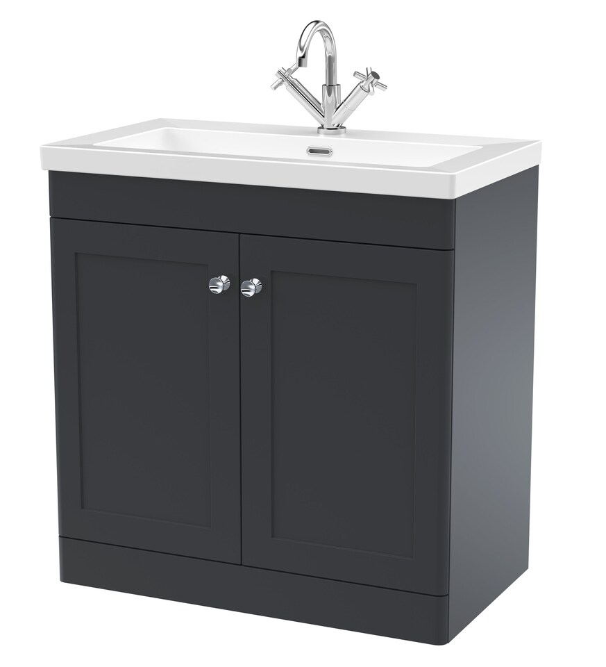 image 1 of Balterley Swynnerton Traditional 2 Door Floor Standing Vanity Unit with Fireclay Basin, Dark Grey, 800mm