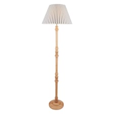 Julian - Natural Wood 161cm Floor Lamp with Striped Linen Shade