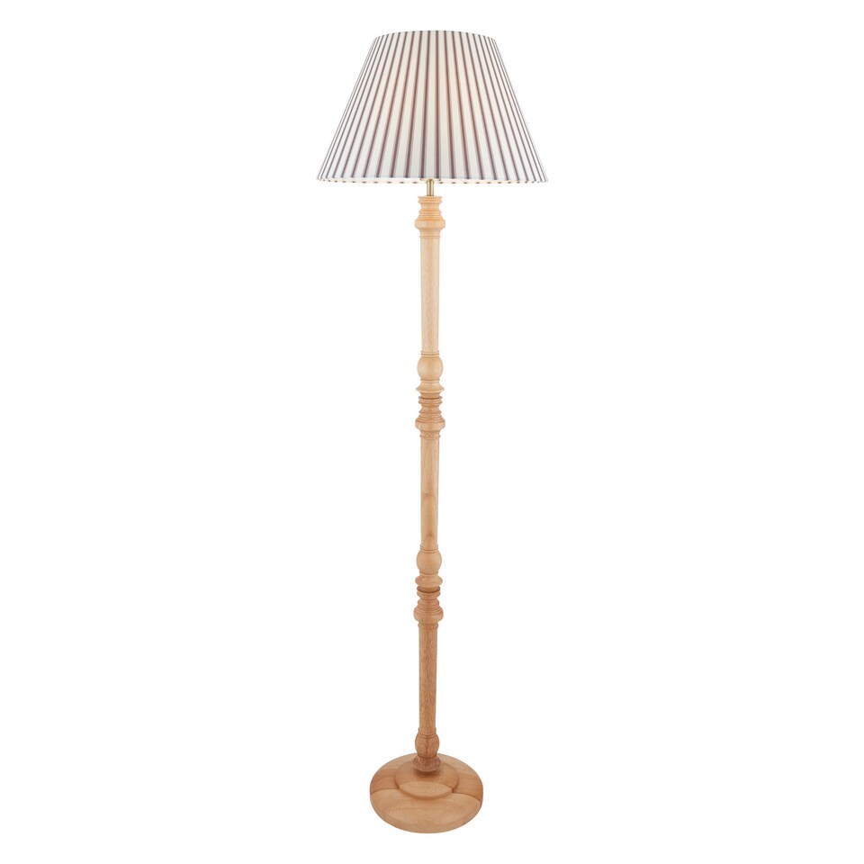 image 1 of Julian - Natural Wood 161cm Floor Lamp with Striped Linen Shade