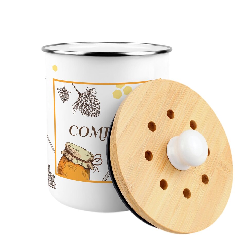 image 1 of Honey Bee Farm Compost Caddy - Metal 2L Decorative Kitchen Food Waste Bin