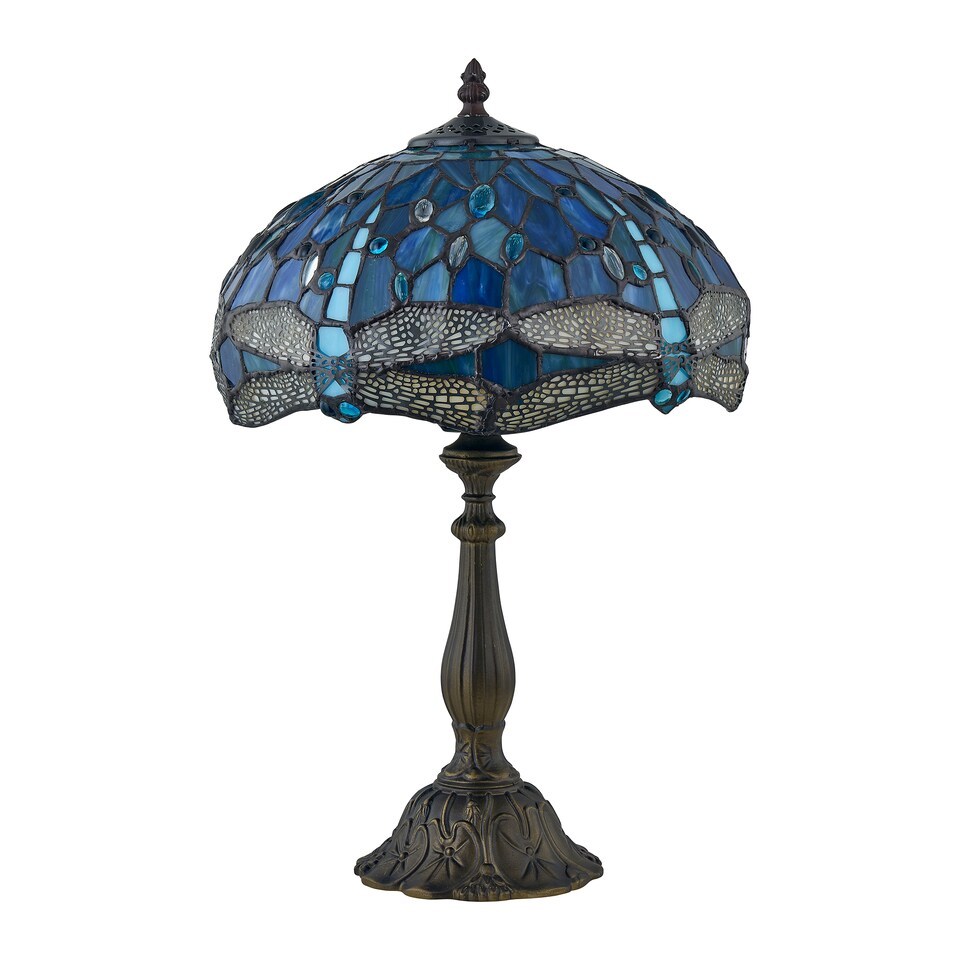 image 1 of Set of 2 Beaumont - Tiffany Dragonfly Coloured Glass 47cm Table Lamps