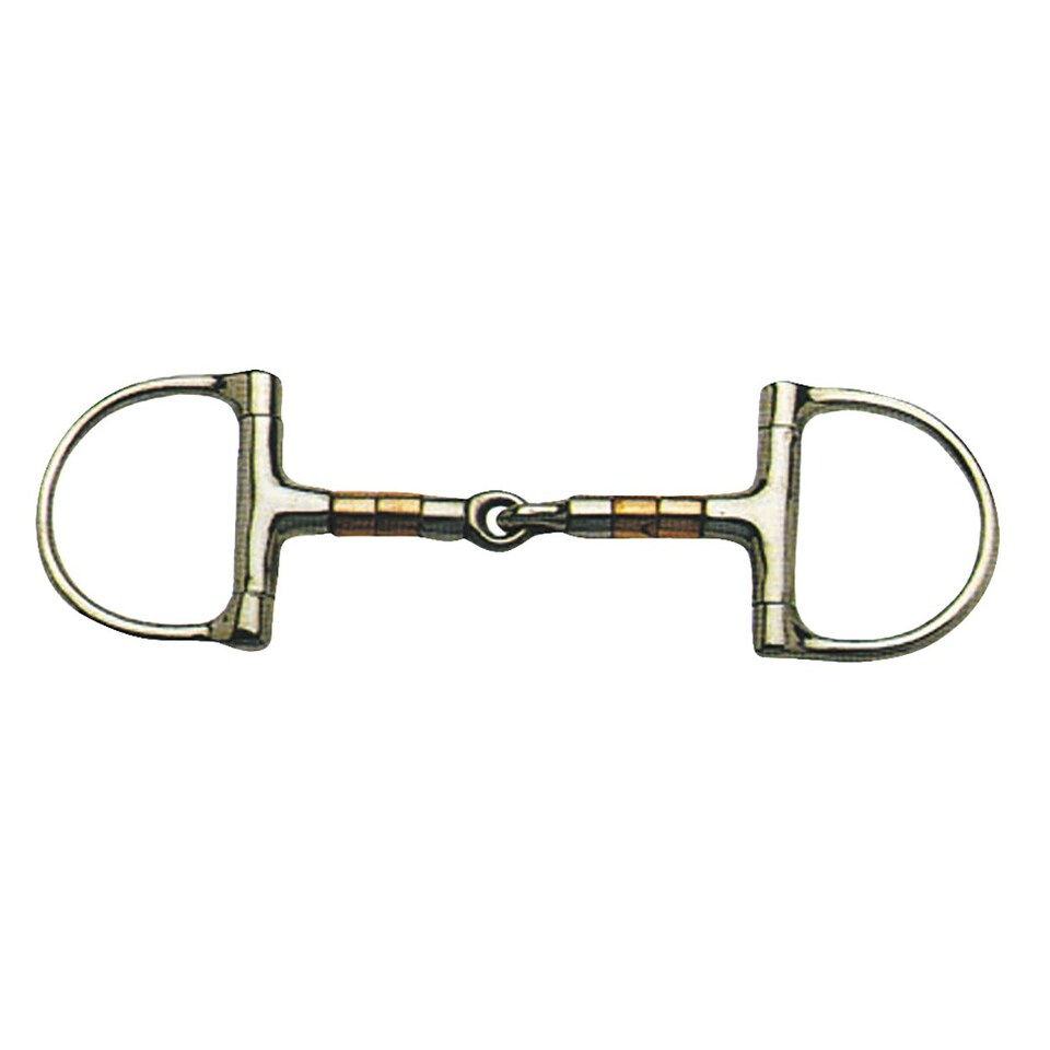 Korsteel Stainless Steel Copper & Steel Rollers Jointed Dee Ring Snaffle Bit - Silver/Copper - 5in