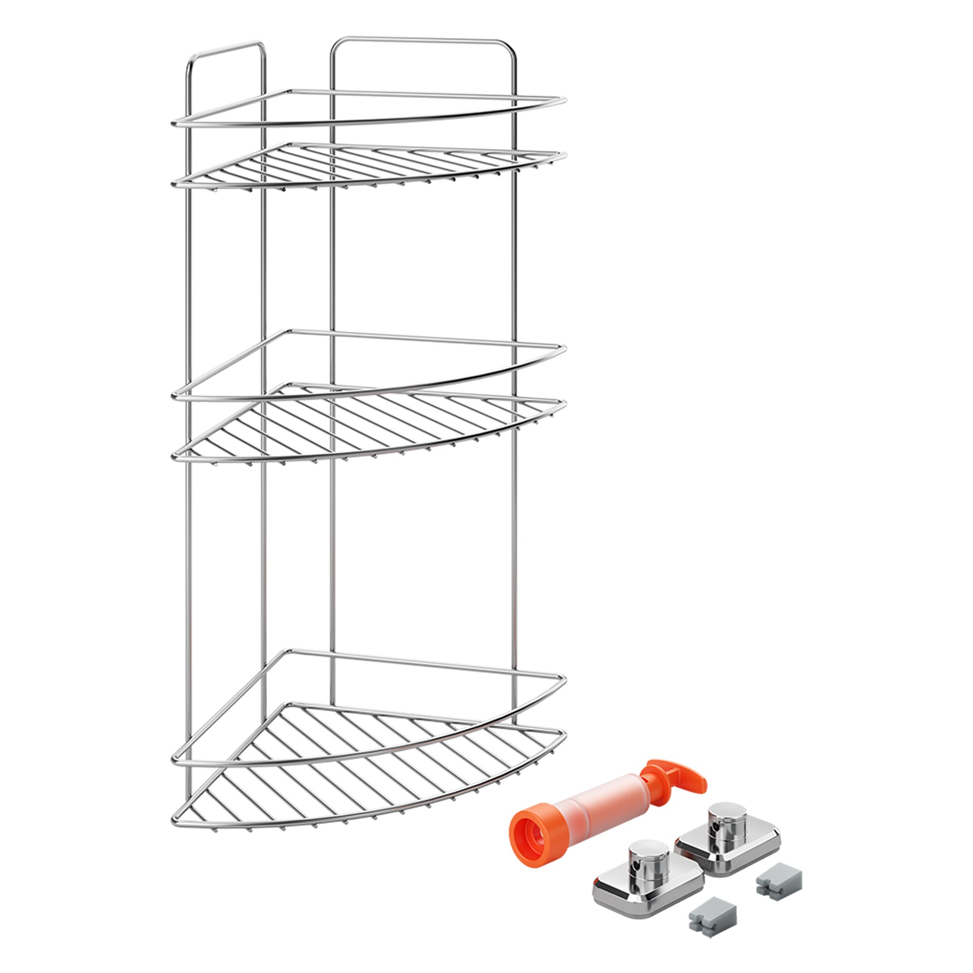 Metaltex 3-Tier Corner Bathroom Shelf with Vacuum in Silver