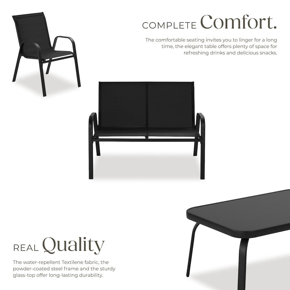 image 1 of Garden Furniture Set Nora - up to 4 people, textilene fabric, weather-resistant | Black | black | 70 x 111 x 83 cm | 1