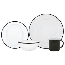 Argon Tableware 16 Piece White Enamel Dinner Set - cm - Black