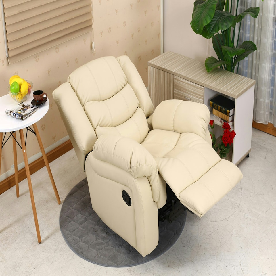 image 1 of Seattle Manual Recliner Armchair Home Lounge Bonded Leather Chair (Cream)
