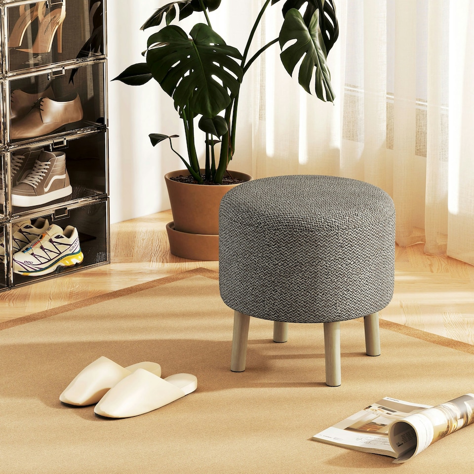 image 1 of HOMCOM Storage Ottoman, Round Stool Chair with Cushioned Top, Light Grey