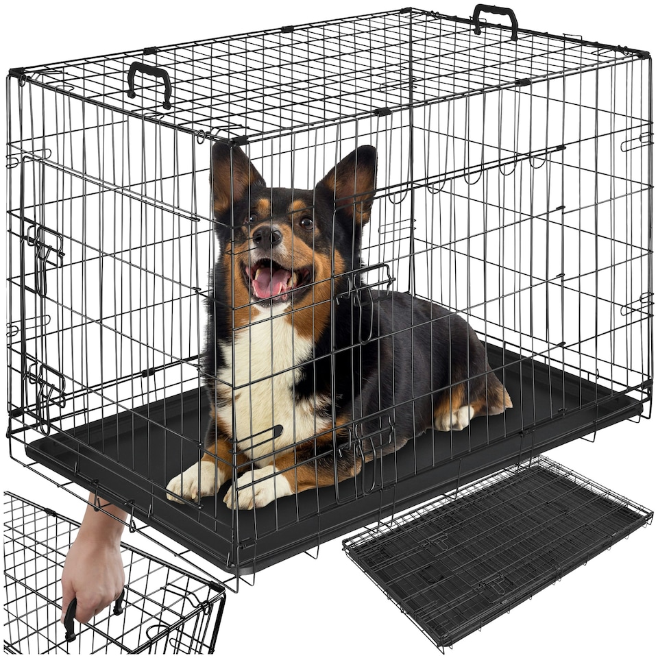 image 1 of Dog Crate Luna - foldable, robust steel mesh, double locked doors - 59.5x91.5x64cm