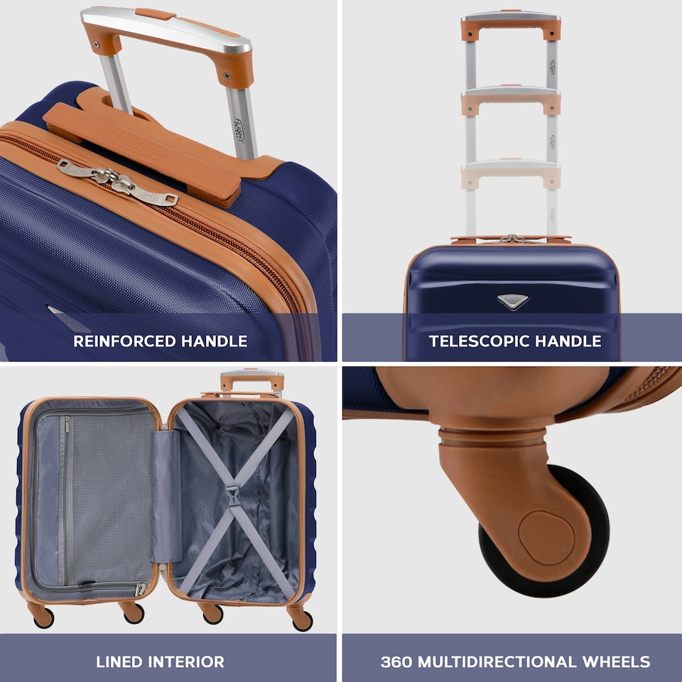 image 1 of 55x35x20cm Carry On Cabin Hard Shell Suitcase - 100+ Airlines Approved Including EasyJet (Paid), British Airways, Ryanair (Priority), TUI Blue | Navy/Tan | Cabin Bag